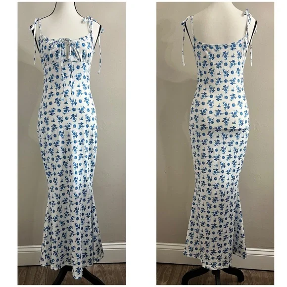 Blue Floral Print Maxi Dress - NWOT - Picture 2 of 7